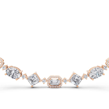 Rose Gold Emerald Round Pear Alternating Lab Grown Diamond Necklace, view 2