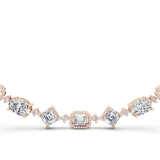 Rose Gold Emerald Round Pear Alternating Lab Grown Diamond Necklace, view 2