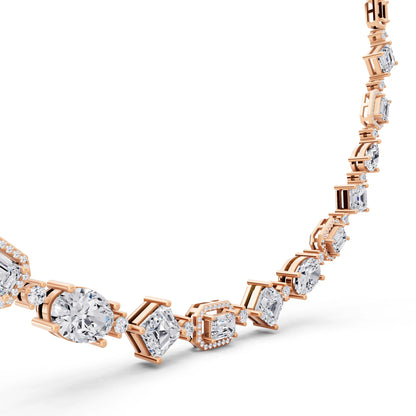 Rose Gold Emerald Round Pear Alternating Lab Grown Diamond Necklace, view 3
