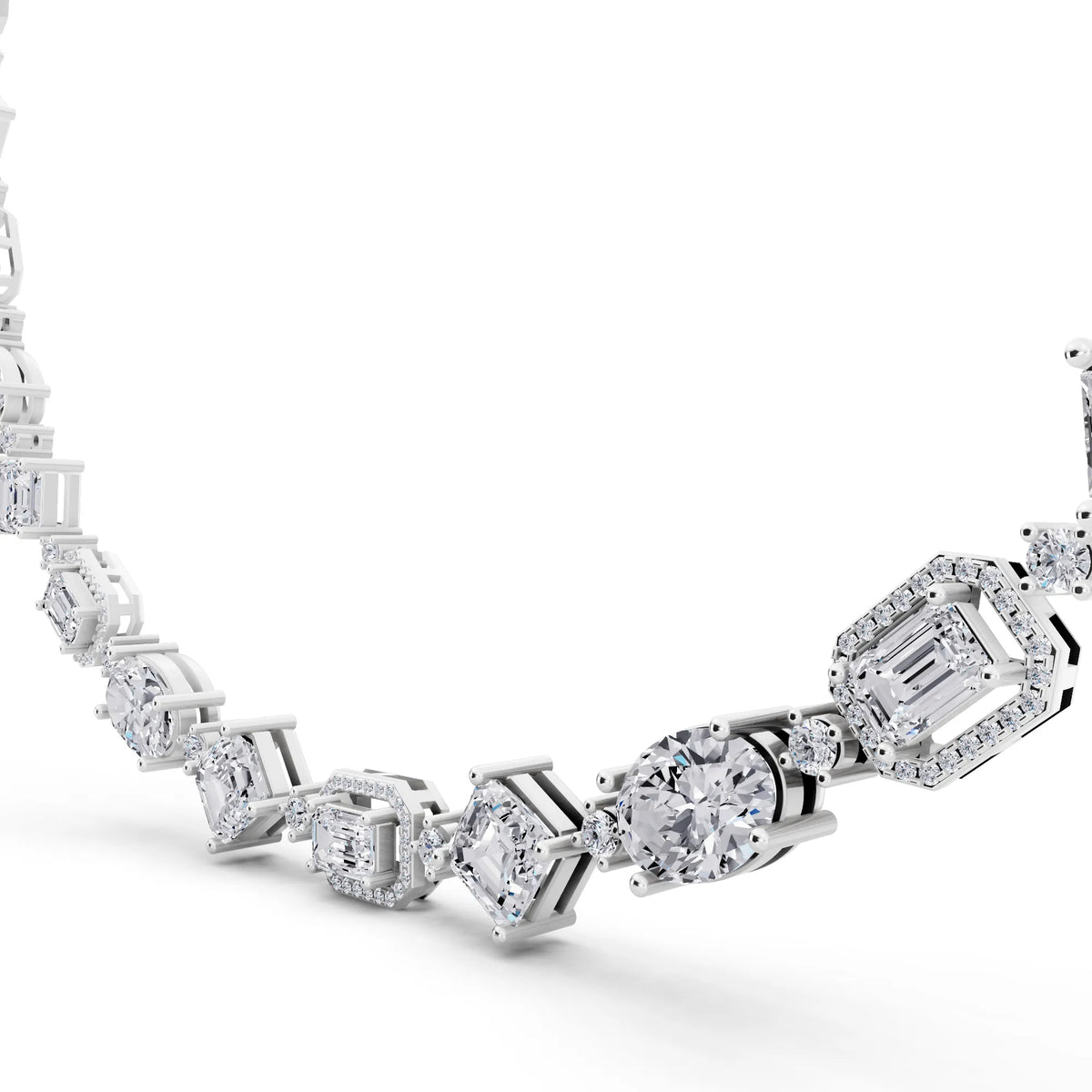 Emerald Round Pear Alternating Lab Grown Diamond Necklace, view 4