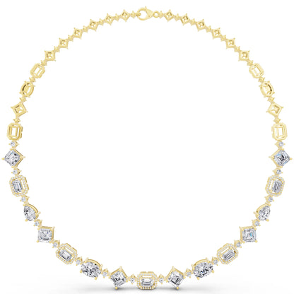 Yellow Gold Emerald Round Pear Alternating Lab Grown Diamond Necklace