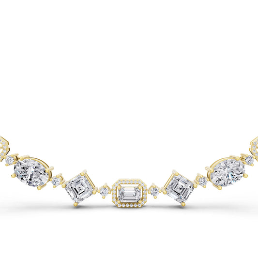 Yellow Gold Emerald Round Pear Alternating Lab Grown Diamond Necklace, view 2