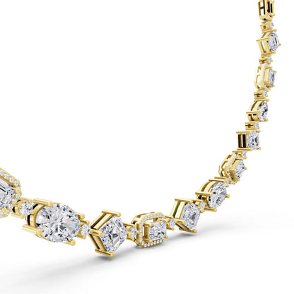 Yellow Gold Emerald Round Pear Alternating Lab Grown Diamond Necklace, view 3
