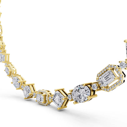 Yellow Gold Emerald Round Pear Alternating Lab Grown Diamond Necklace, view 4