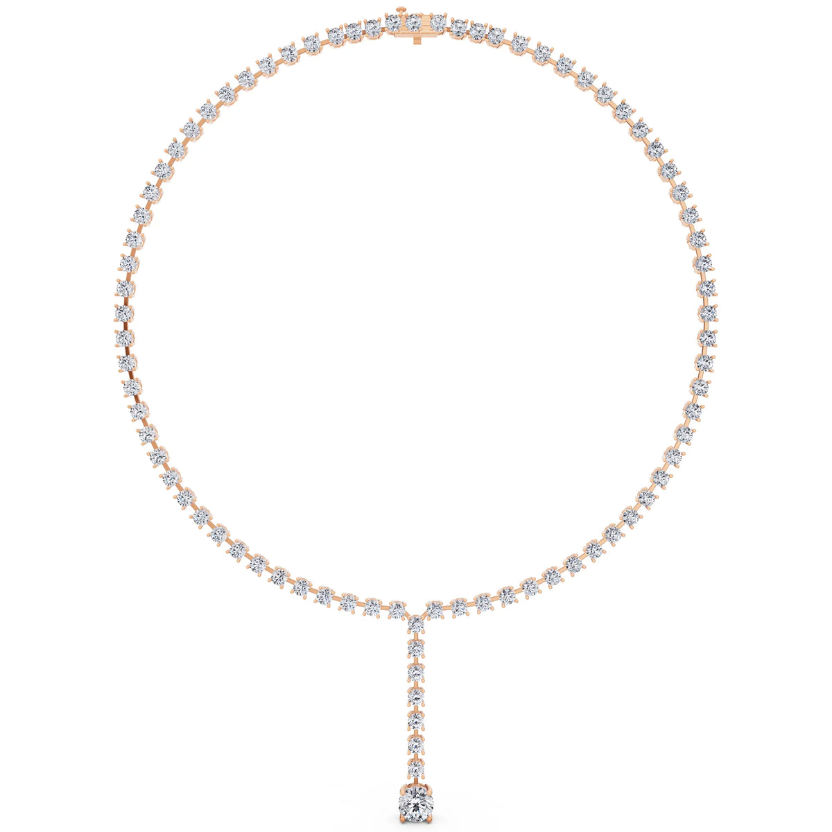 Rose Gold Round Cascading Drop Lab Grown Diamond Necklace with Pendant
