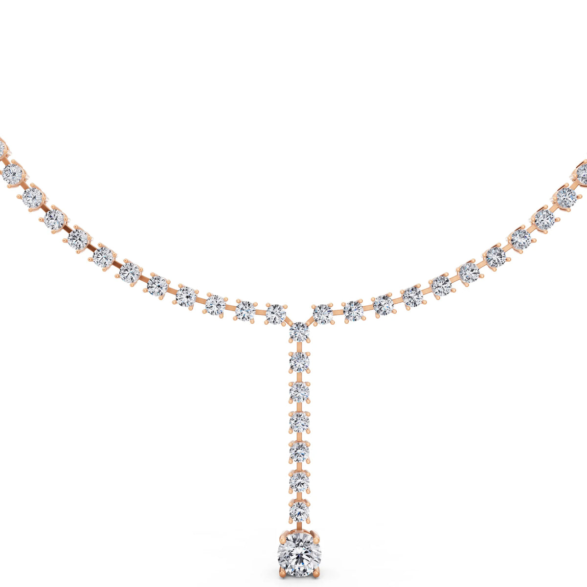 Rose Gold Round Cascading Drop Lab Grown Diamond Necklace with Pendant, view 2