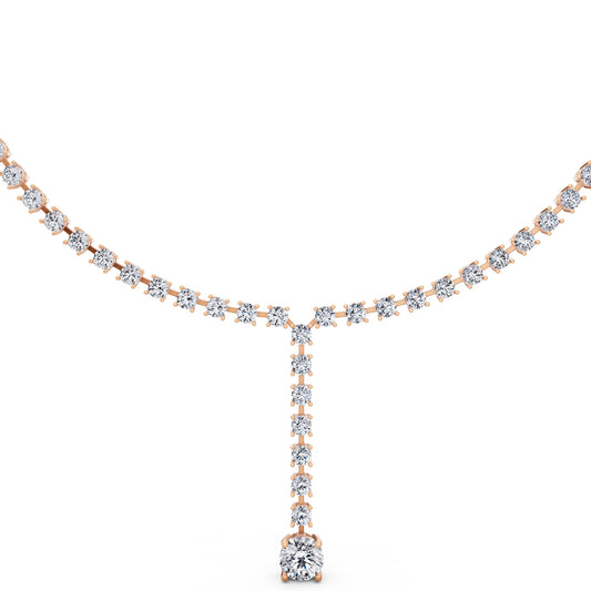 Rose Gold Round Cascading Drop Lab Grown Diamond Necklace with Pendant, view 2