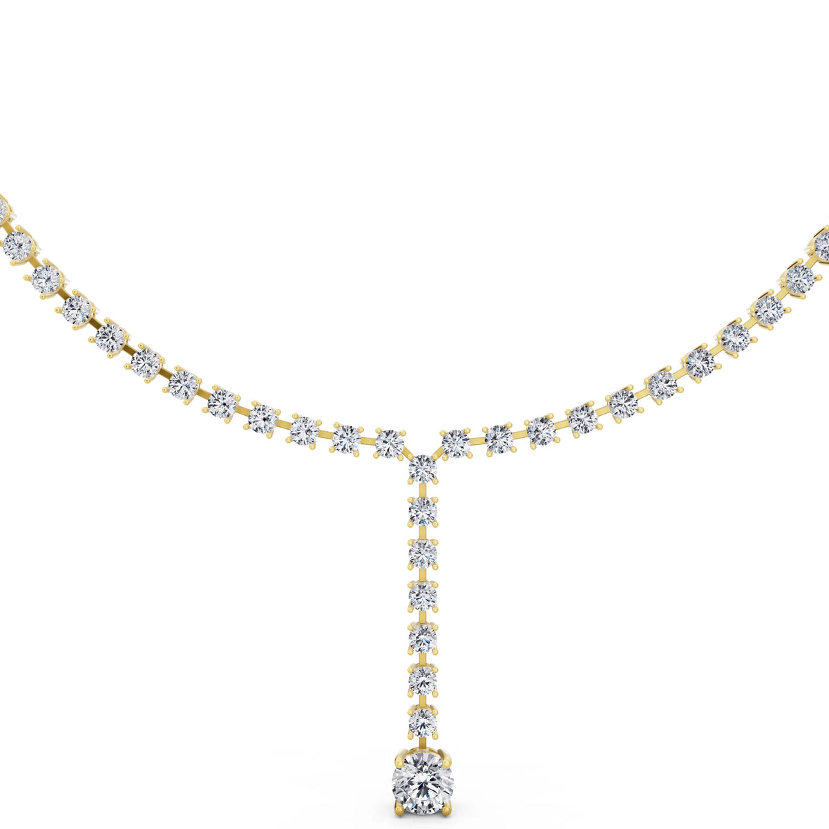 Yellow Gold Round Cascading Drop Lab Grown Diamond Necklace with Pendant, view 2