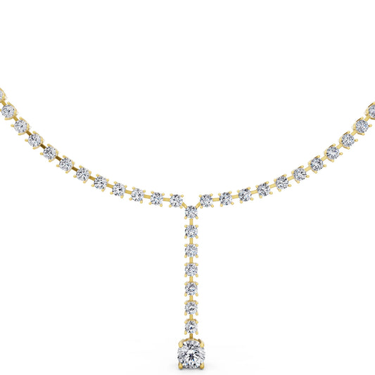 Yellow Gold Round Cascading Drop Lab Grown Diamond Necklace with Pendant, view 2