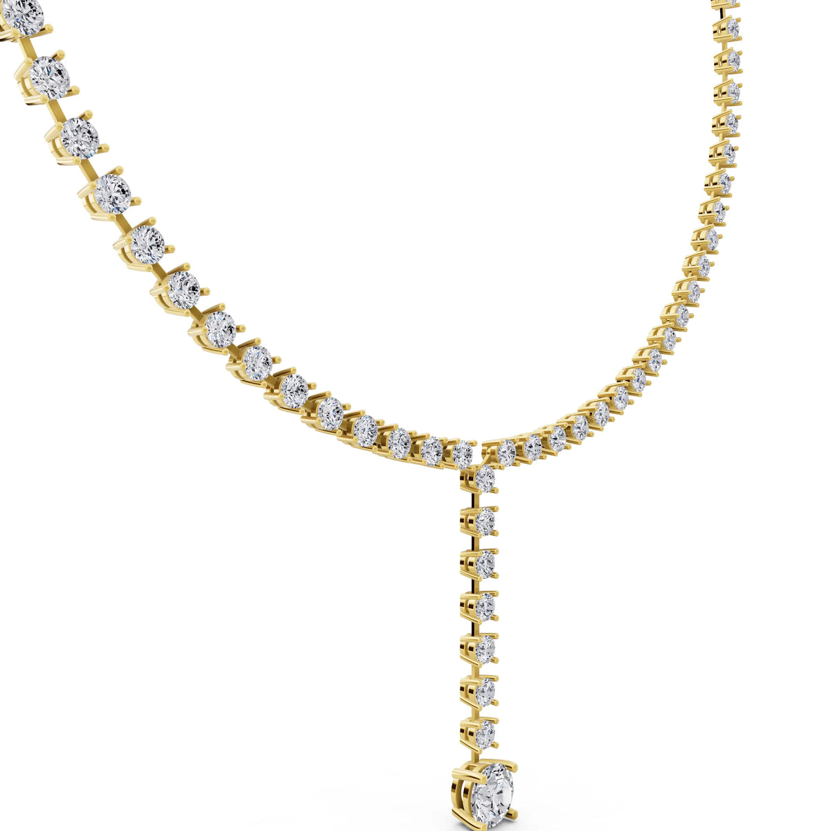 Yellow Gold Round Cascading Drop Lab Grown Diamond Necklace with Pendant, view 3