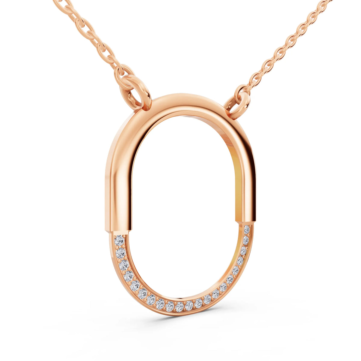 Rose Gold Open Oval Lab Grown Diamond Pendant, view 4