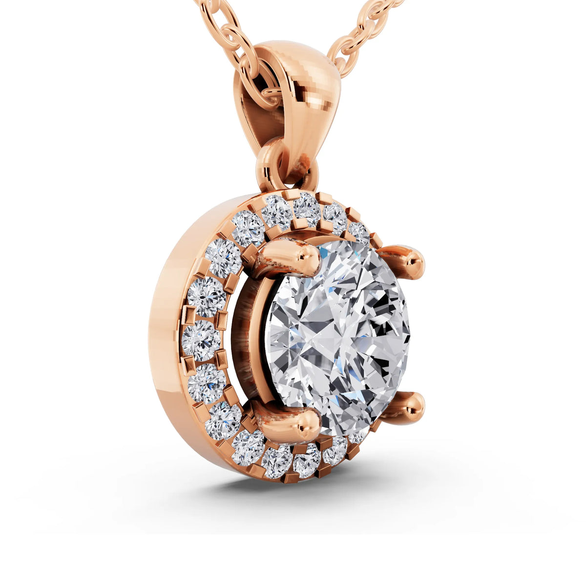 Rose Gold Round Lab Grown Diamond Layered Halo Pendant