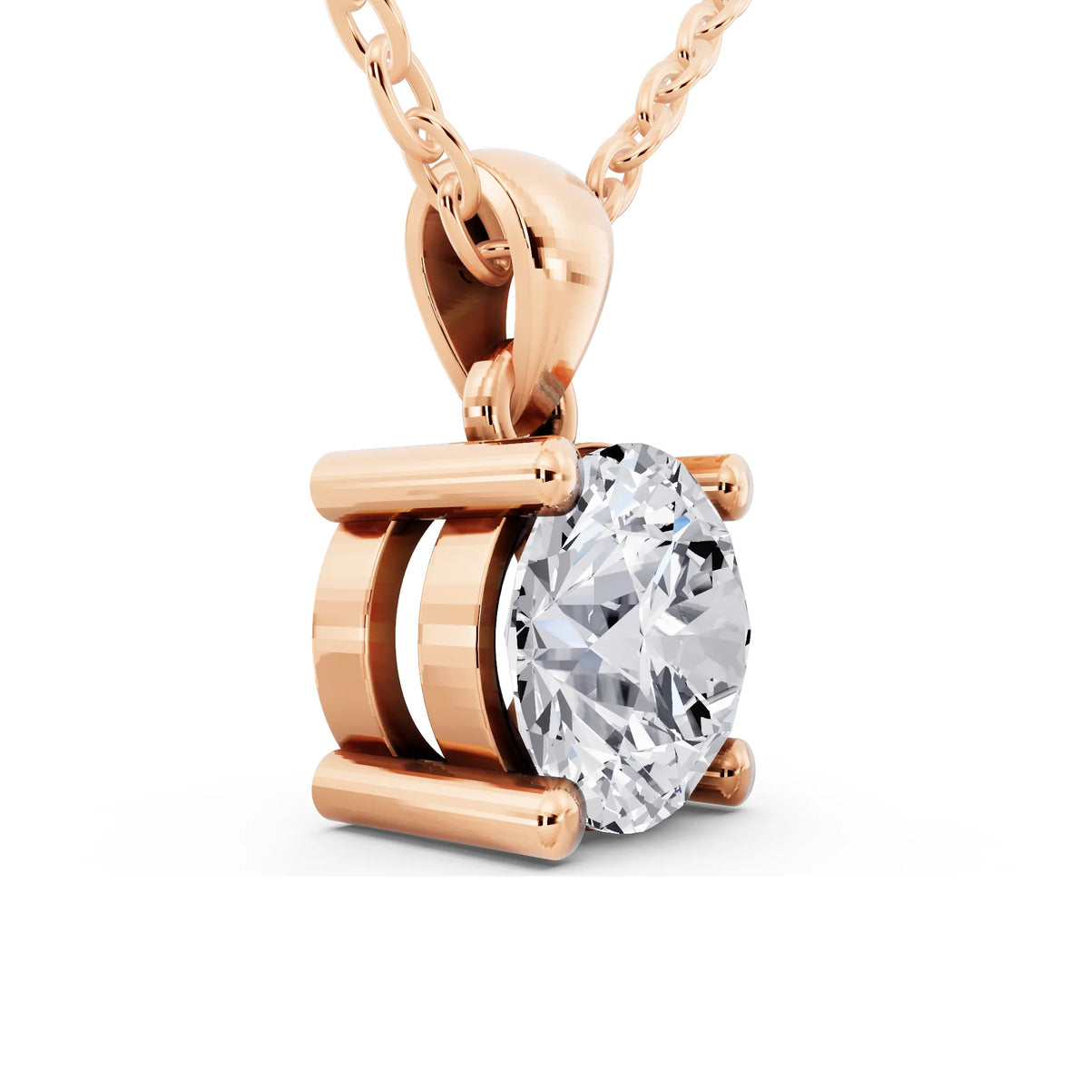 10K Rose Gold Round Lab Grown Diamond Four Prong Solitaire Pendant, view 2
