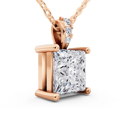 Rose Gold Princess Lab Grown Diamond Solitaire Pendant