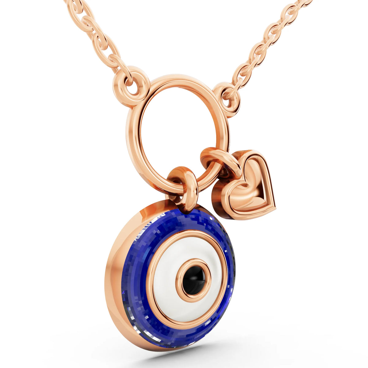Rose Gold Evil Eye Heart Charm Pendant Necklace, view 4