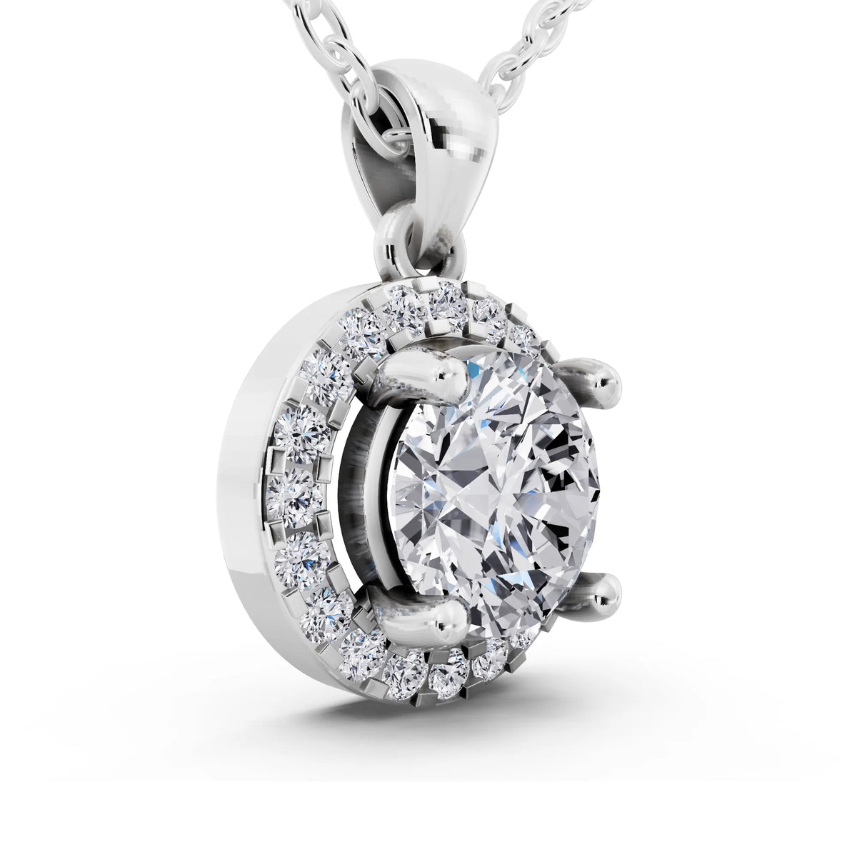 Round Lab Grown Diamond Layered Halo Pendant
