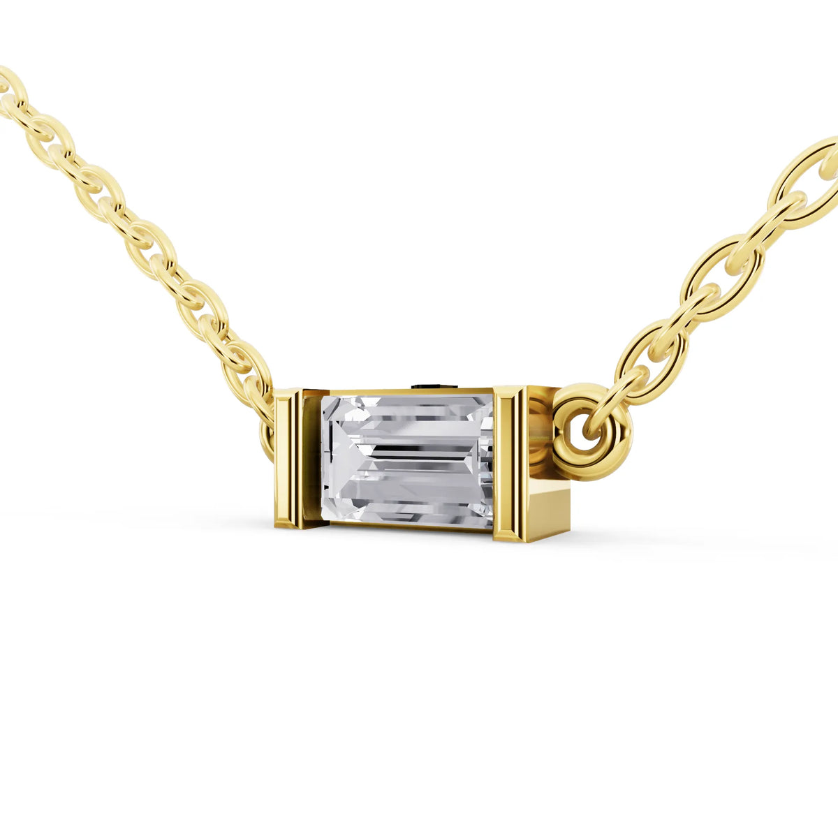 Yellow Gold Emerald Lab Grown Diamond Bar Pendant, view 4