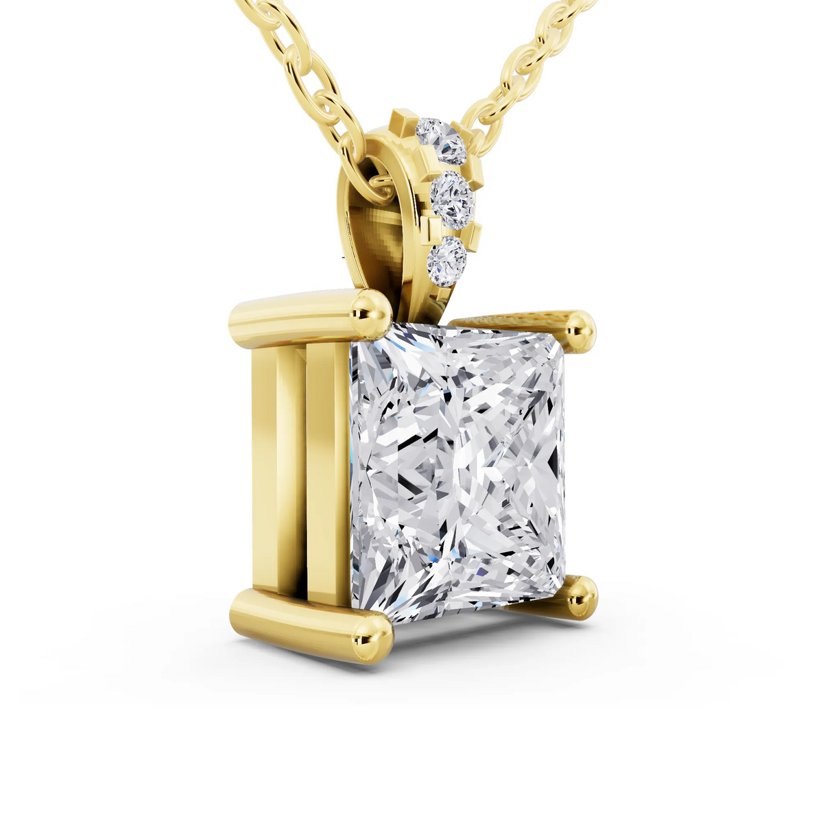 Yellow Gold Princess Lab Grown Diamond Solitaire Pendant, view 2