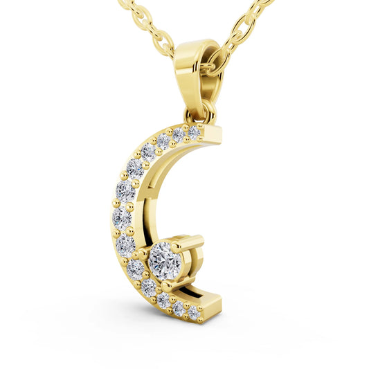Yellow Gold Crescent Moon Lab Grown Diamond Pendant