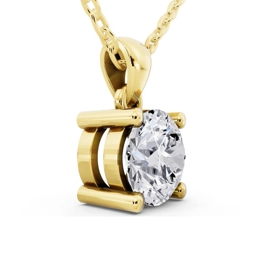 14KT Yellow Gold Round Diamond Four Prong Solitaire Pendant - View 2