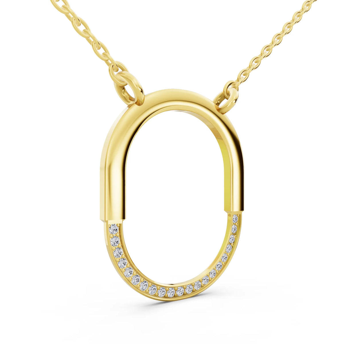 Yellow Gold Open Oval Lab Grown Diamond Pendant, view 4
