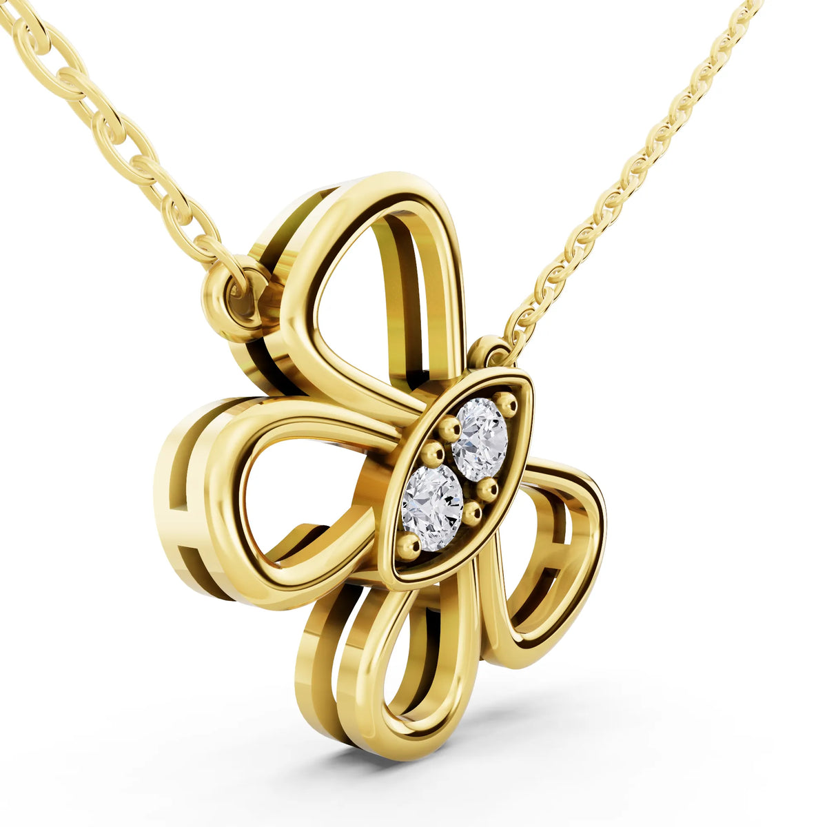 Yellow Gold Floral Bow Lab Grown Diamond Pendant, view 4