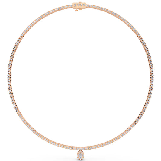 Rose Gold Teardrop Pear Round Lab Grown Diamond Pendant Necklace