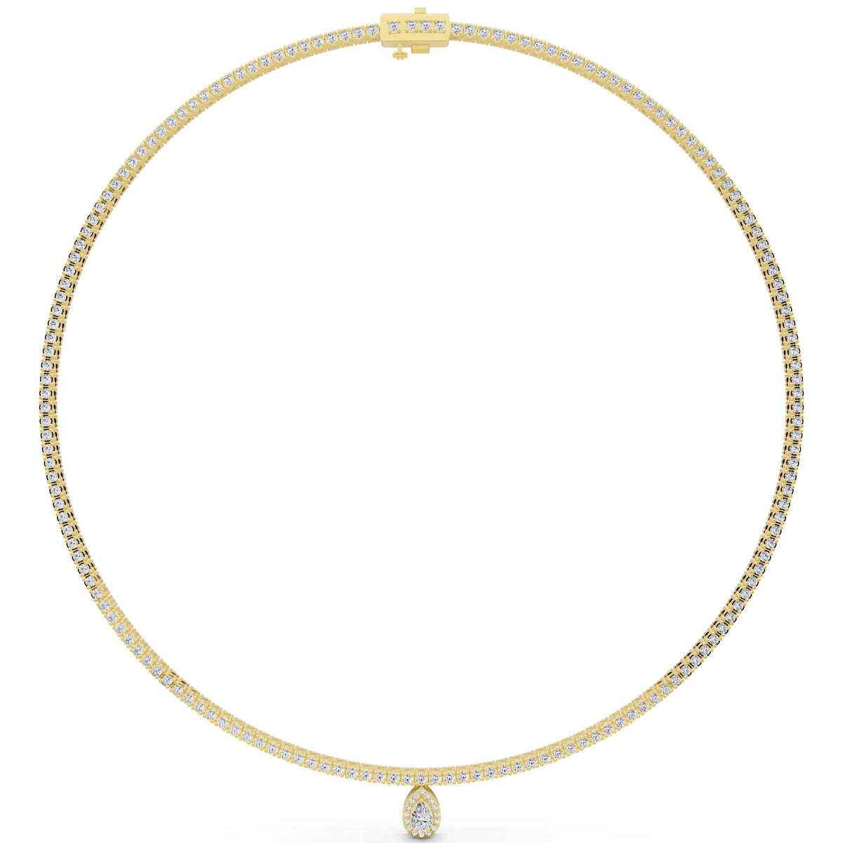 Yellow Gold Teardrop Pear Round Lab Grown Diamond Pendant Necklace