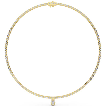 Yellow Gold Teardrop Pear Round Lab Grown Diamond Pendant Necklace