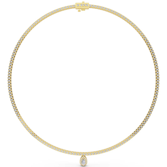 Yellow Gold Teardrop Pear Round Lab Grown Diamond Pendant Necklace