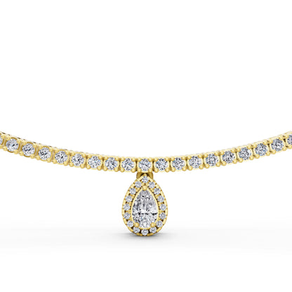 Yellow Gold Teardrop Pear Round Lab Grown Diamond Pendant Necklace, view 4