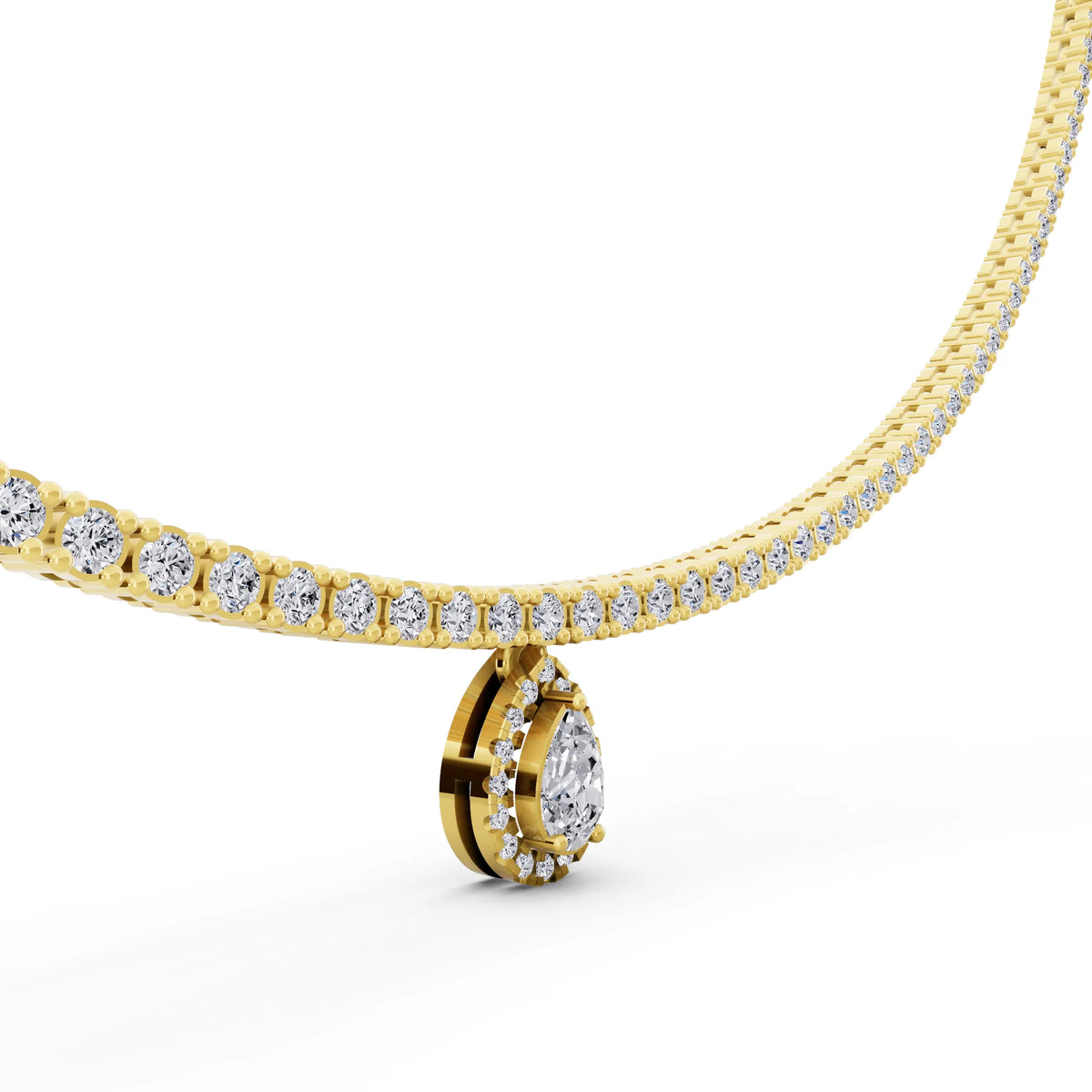 Yellow Gold Teardrop Pear Round Lab Grown Diamond Pendant Necklace, view 5