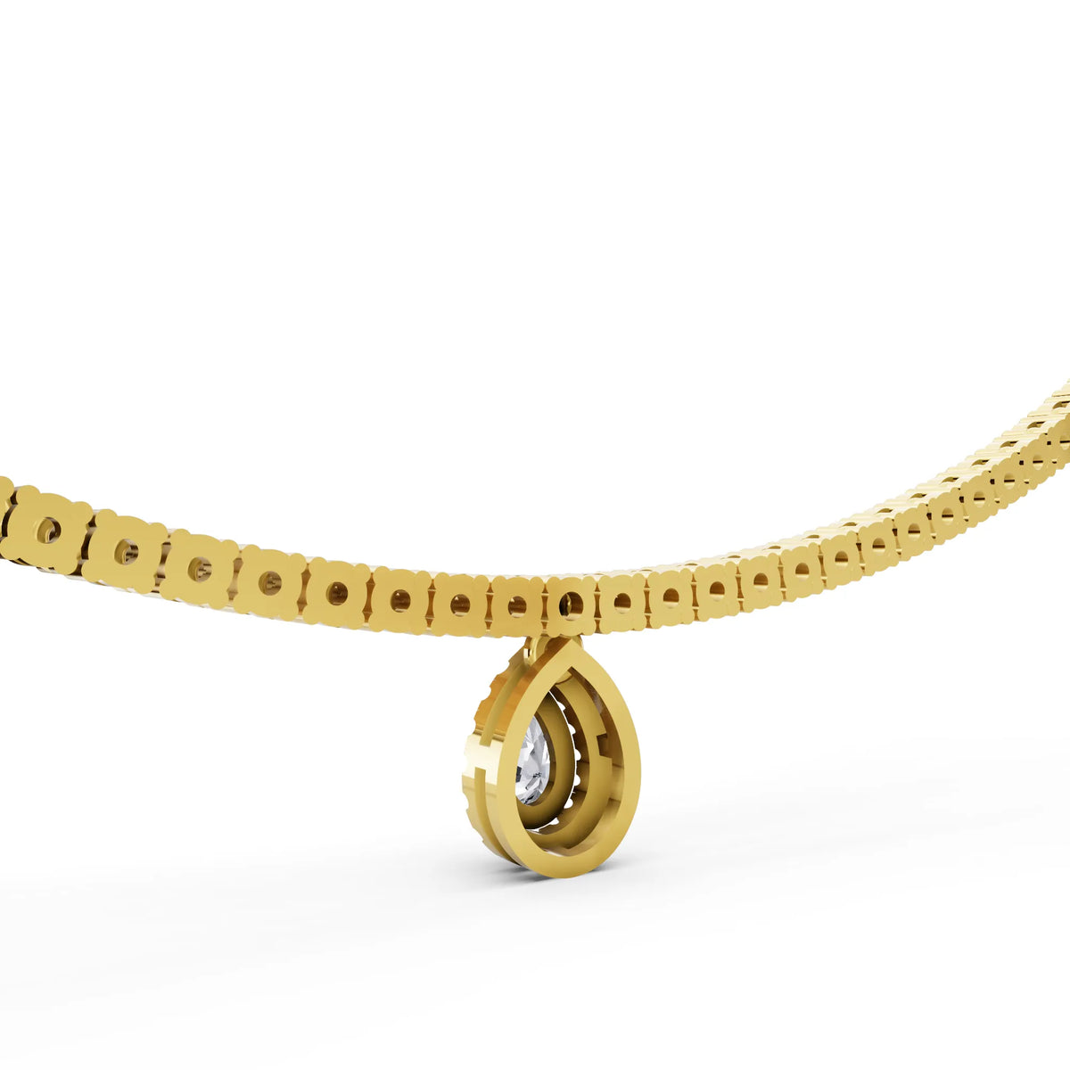 Yellow Gold Teardrop Pear Round Lab Grown Diamond Pendant Necklace, view 6