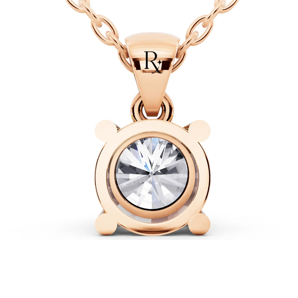 14KT Rose Gold Round Diamond Four Prong Solitaire Pendant - View 3