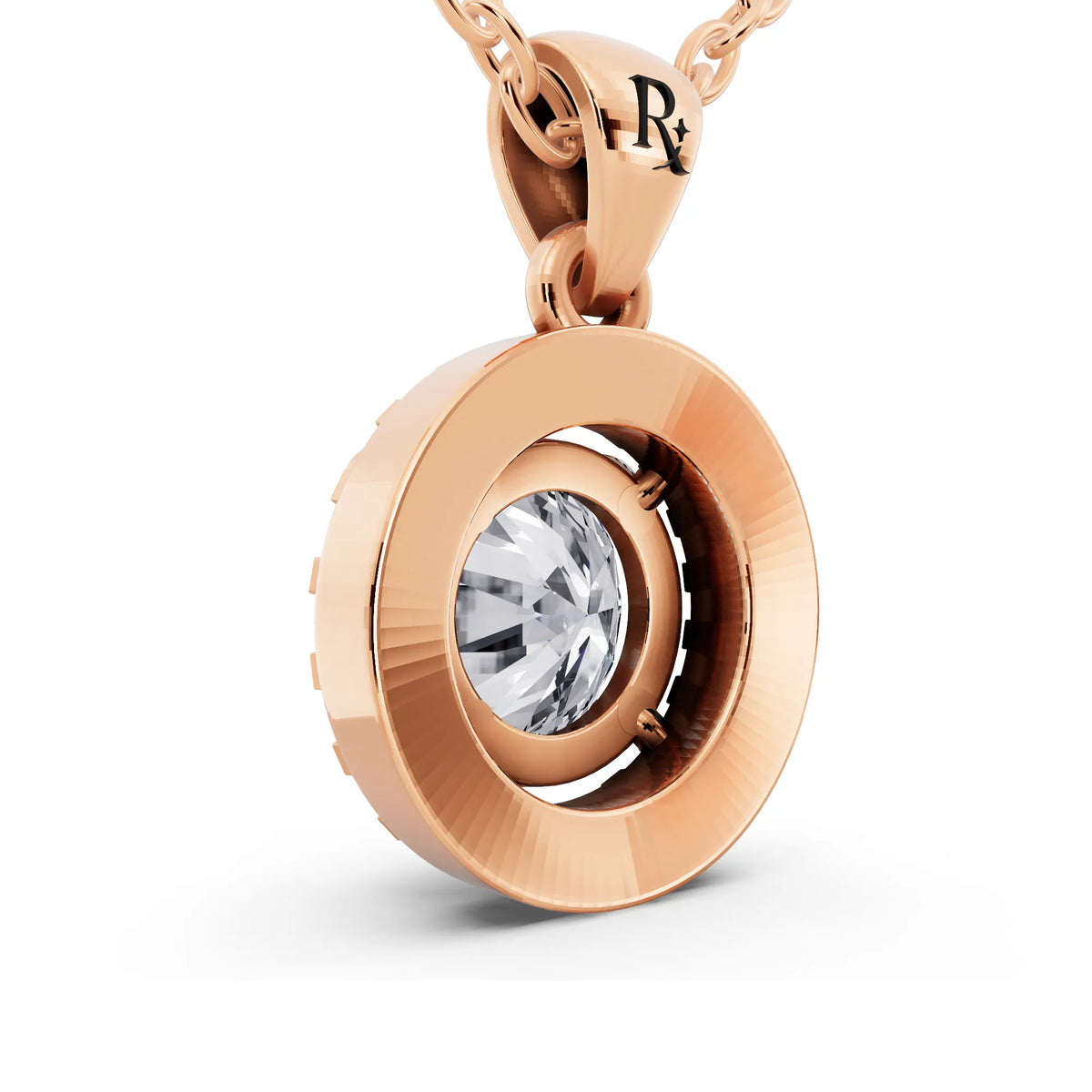 Rose Gold Round Lab Grown Diamond Layered Halo Pendant, view 3