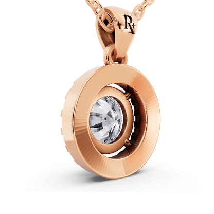 Rose Gold Round Lab Grown Diamond Layered Halo Pendant, view 3