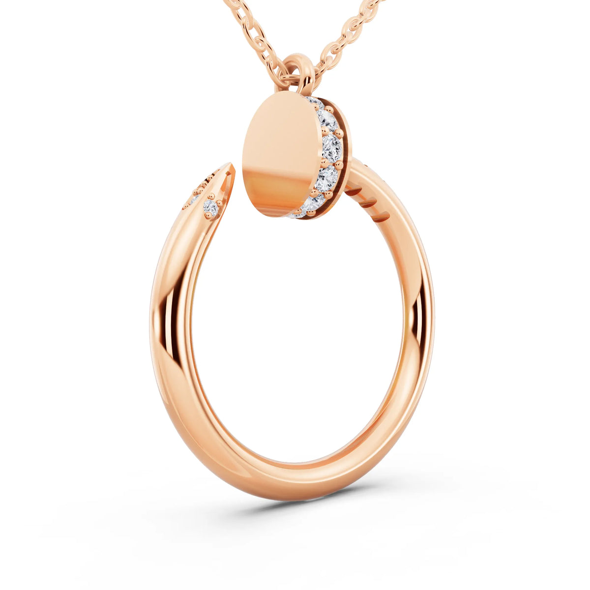 Rose Gold Open Circle Vertical Lab Grown Diamond Pendant, view 4
