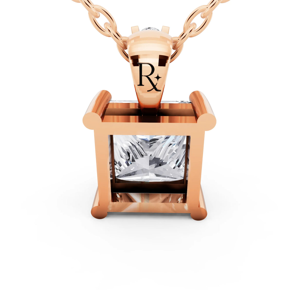 Rose Gold Princess Lab Grown Diamond Solitaire Pendant, view 2