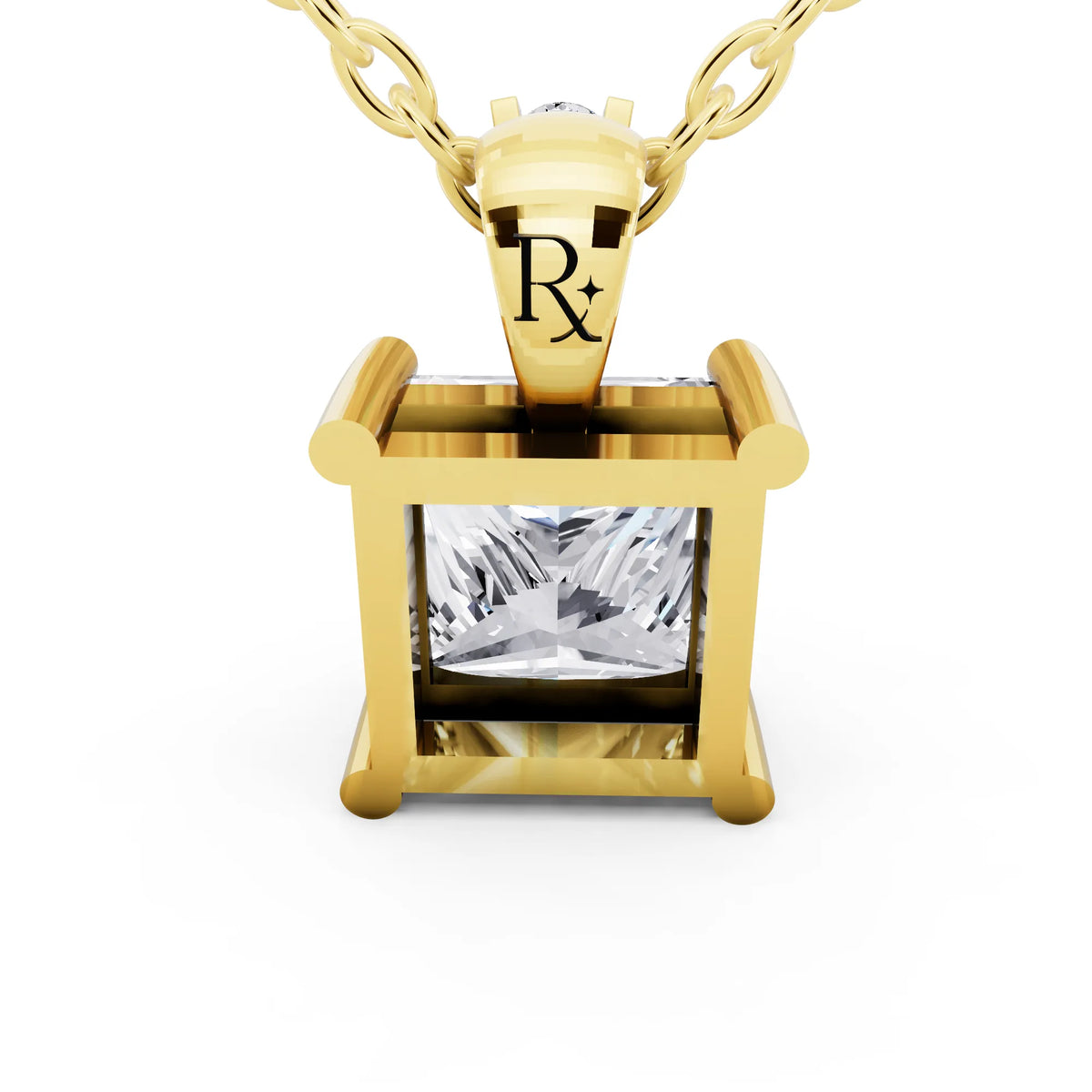 Yellow Gold Princess Lab Grown Diamond Solitaire Pendant, view 3