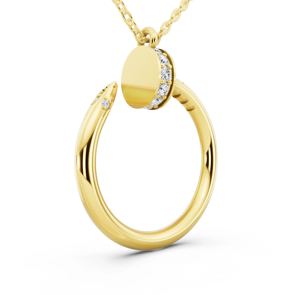 Yellow Gold Open Circle Vertical Lab Grown Diamond Pendant, view 4