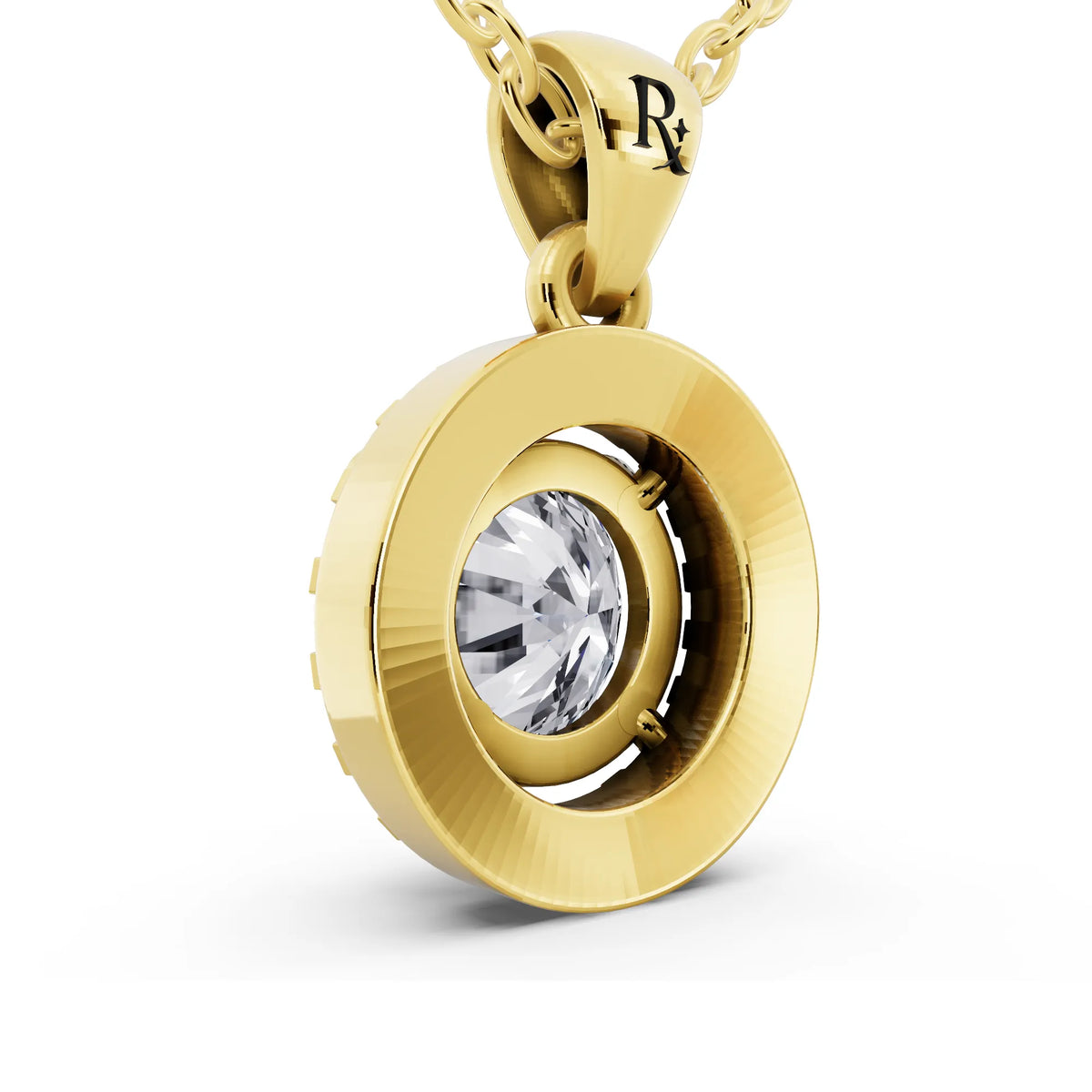 Yellow Gold Round Lab Grown Diamond Layered Halo Pendant, view 3