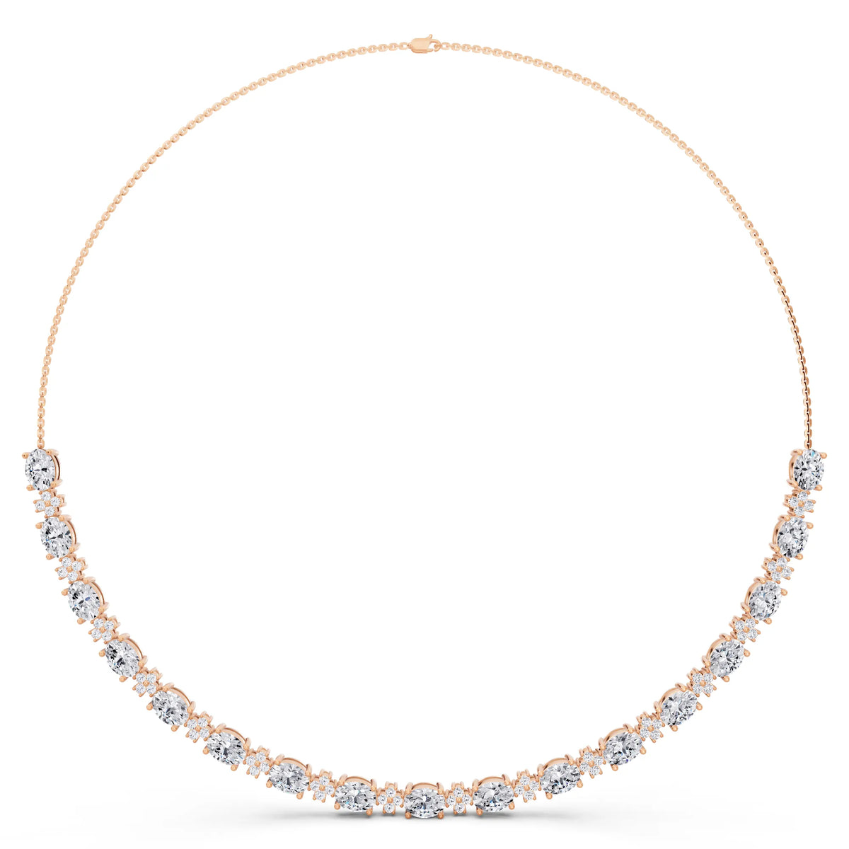 Rose Gold Luxurious Oval Round Cut Line Lab Grown Diamond Necklace