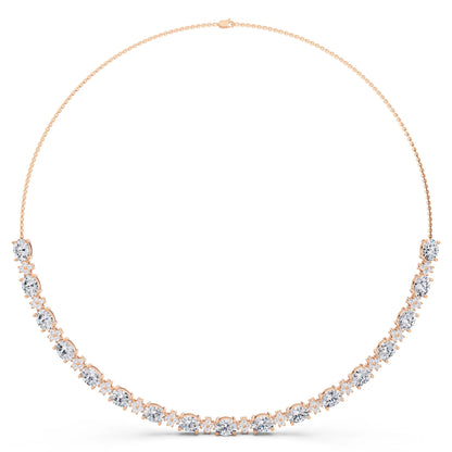 Rose Gold Luxurious Oval Round Cut Line Lab Grown Diamond Necklace