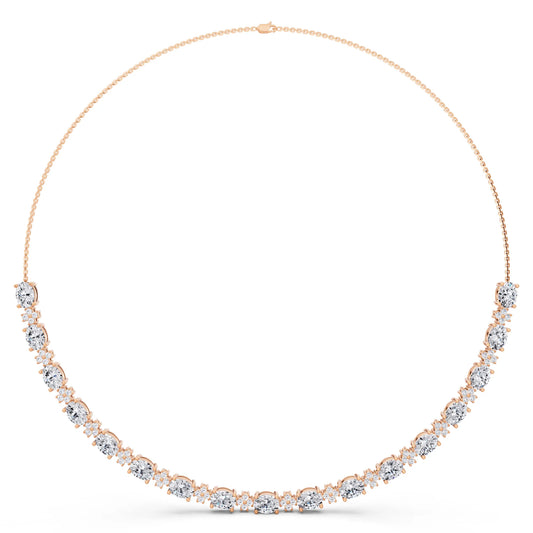 Rose Gold Luxurious Oval Round Cut Line Lab Grown Diamond Necklace