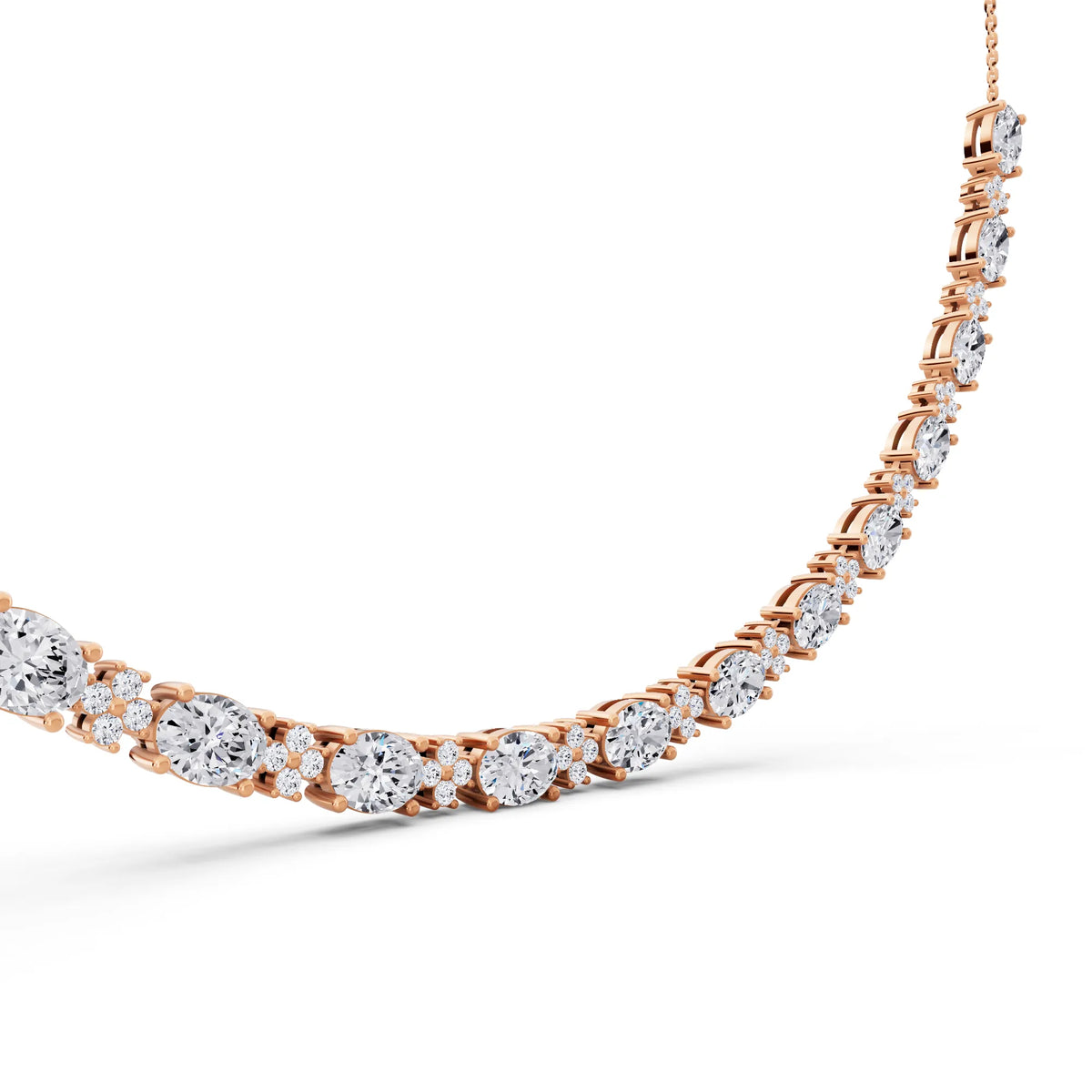 Rose Gold Luxurious Oval Round Cut Line Lab Grown Diamond Necklace, view 5
