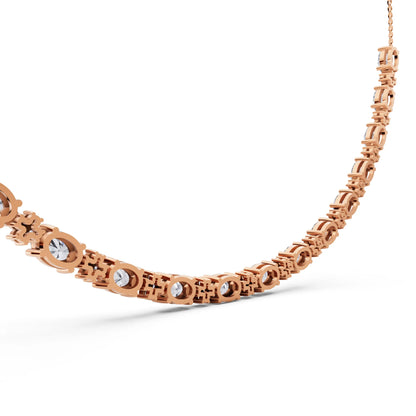 Rose Gold Luxurious Oval Round Cut Line Lab Grown Diamond Necklace, view 6