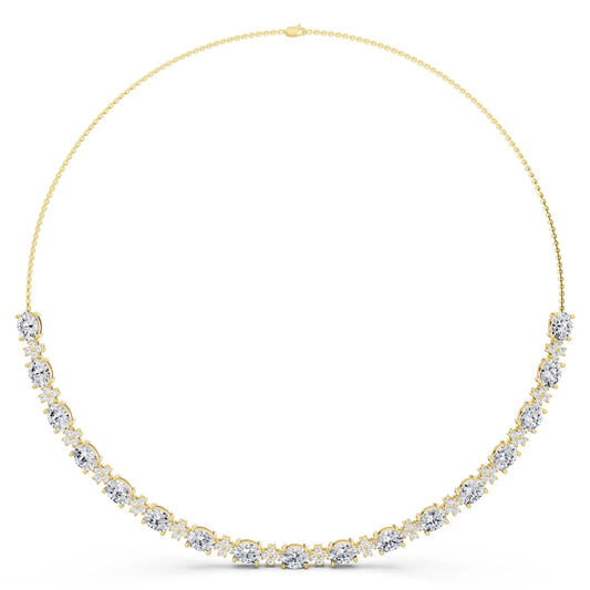 Yellow Gold Luxurious Oval Round Line Lab Grown Diamond Necklace