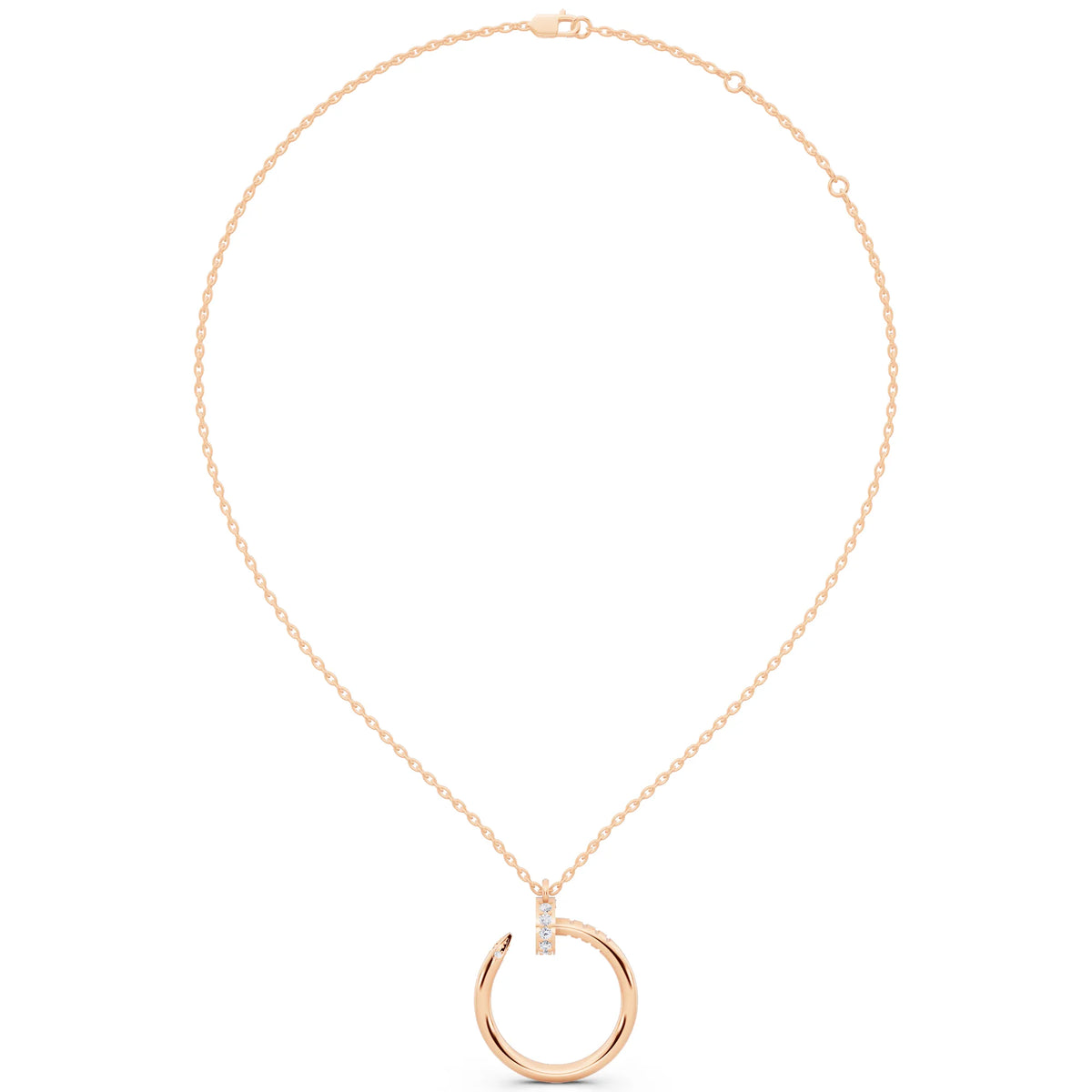 Rose Gold Open Circle Vertical Lab Grown Diamond Pendant, view 5