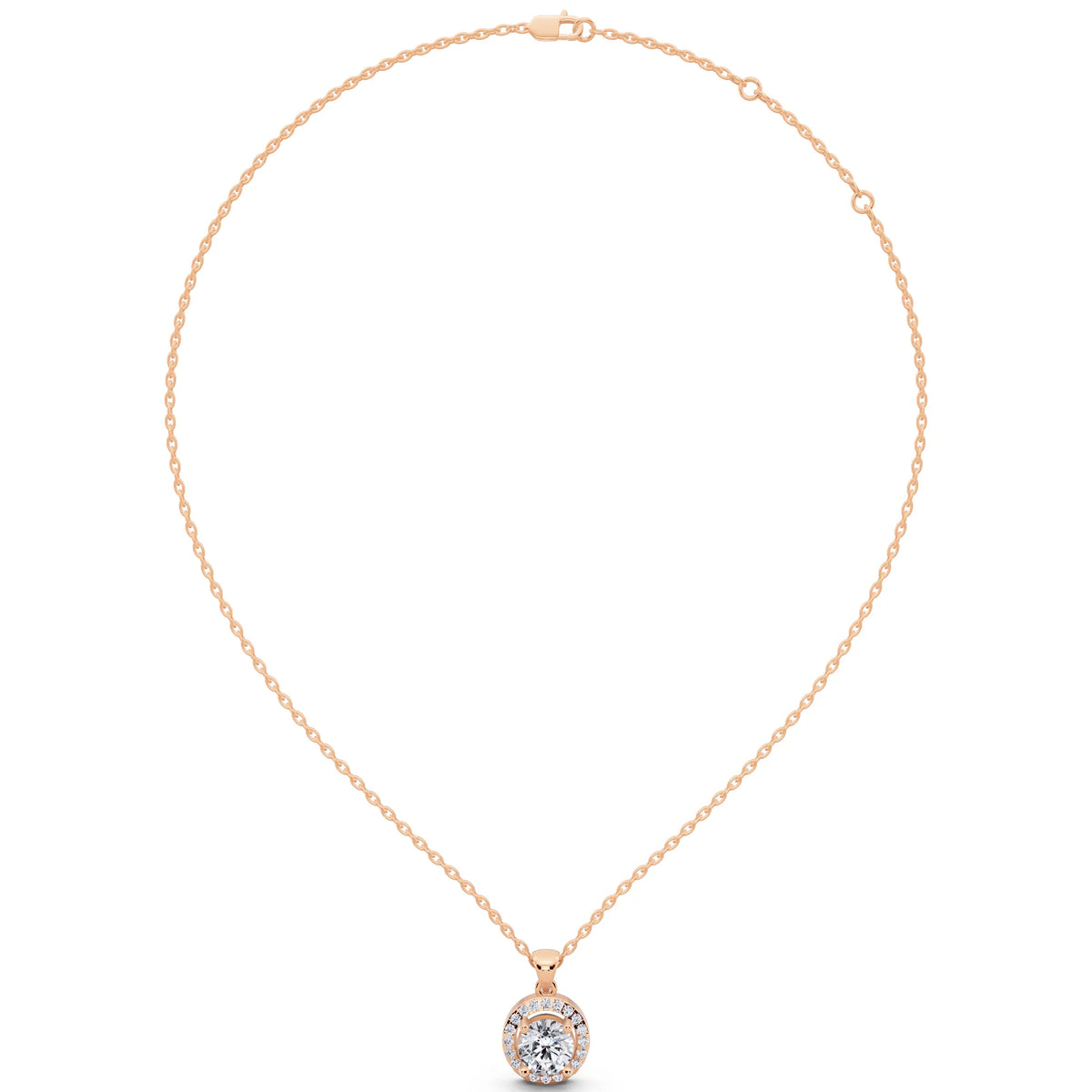Rose Gold Round Lab Grown Diamond Layered Halo Pendant, view 4