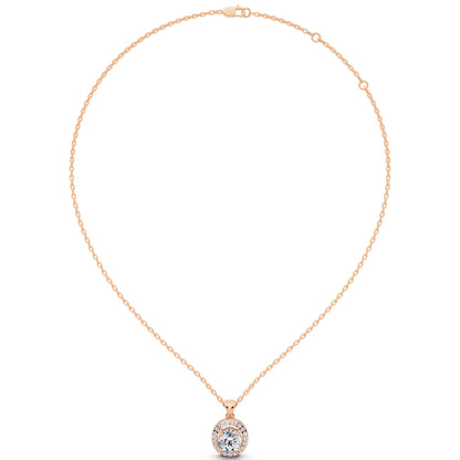 Rose Gold Round Lab Grown Diamond Layered Halo Pendant, view 4